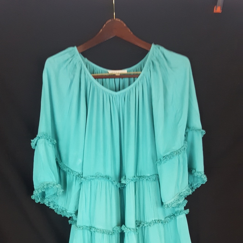 Ciel Teal Ruffled Short Dress/ Swim Cover-up Sm